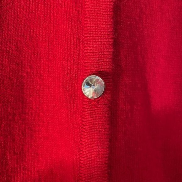 Red Cardigan Sweater with Puff Shoulders and a Bow in the Back - Picture 3 of 6